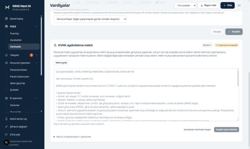 KVKK aydınlatma metni ayarı
