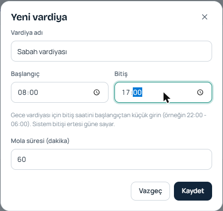 Yeni vardiya penceresi